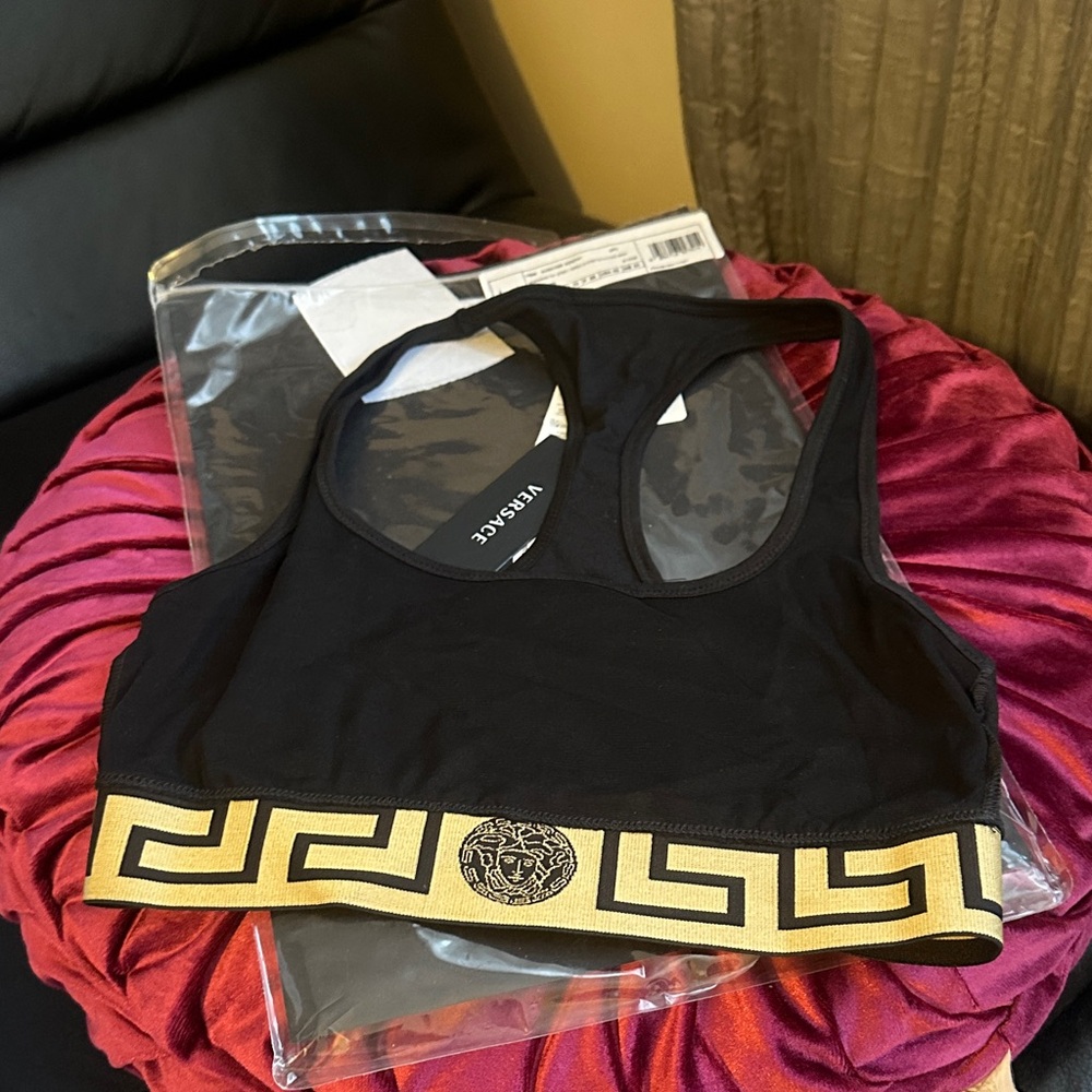 Versace Black Sports Bra with Gold Accents